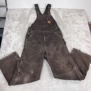 Vintage Carhartt Overalls Mens 34x34 Brown Duck Canvas Double Knee Work Lined
